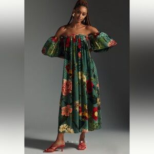 Anthropologie Green Floral Maxi Dress